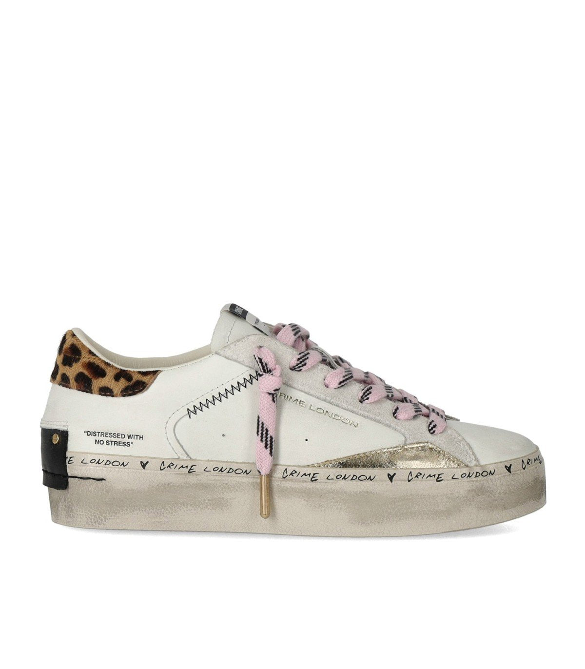 CRIME LONDON DISTRESSED PLATFORM WHITE SNEAKER