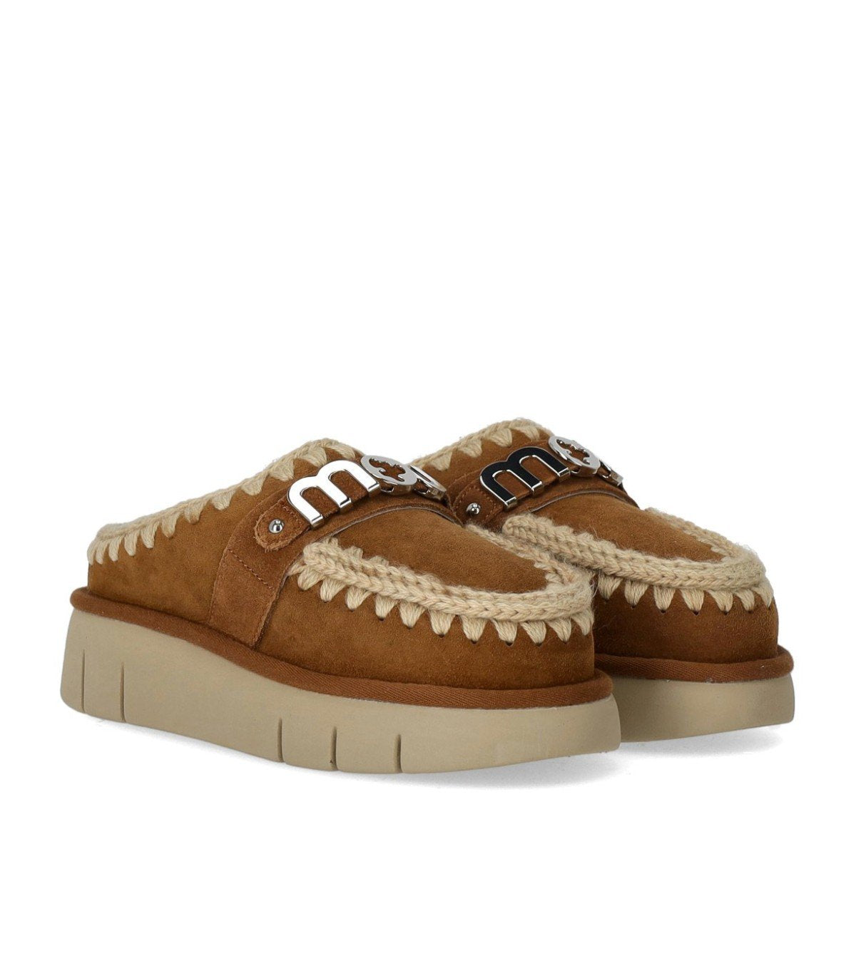 MOU BOUNCE METAL LOGO COGNAC CLOG