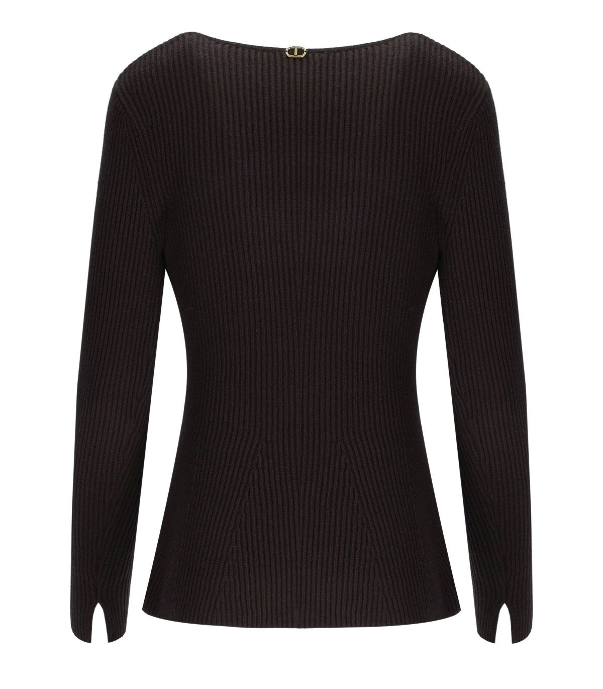 TWINSET CHOCOLATE RIBBED PULLOVER