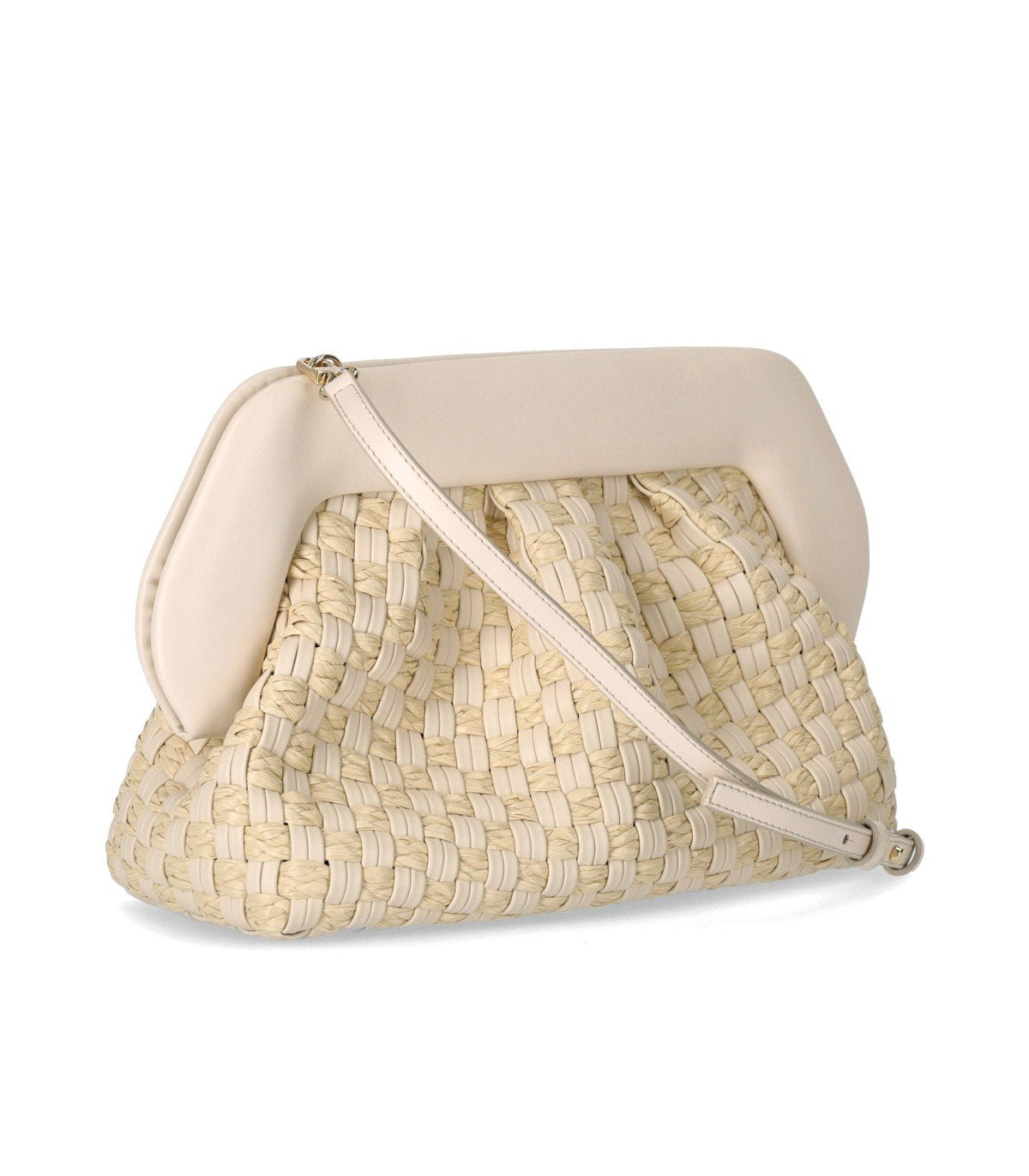 THEMOIRè BIOS MICRO WEAVED STRAW SHELL CLUTCH BAG