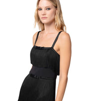 ELISABETTA FRANCHI BLACK FRINGED DRESS