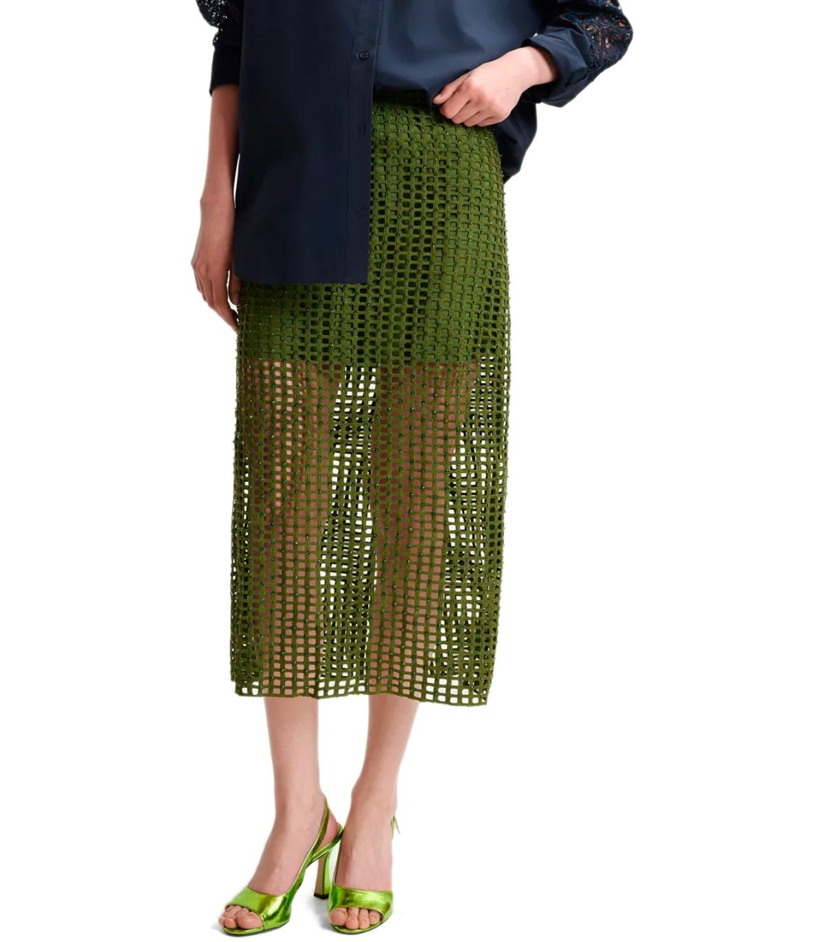 ESSENTIEL ANTWERP HANDKERCHIEF KHAKI MIDI SKIRT