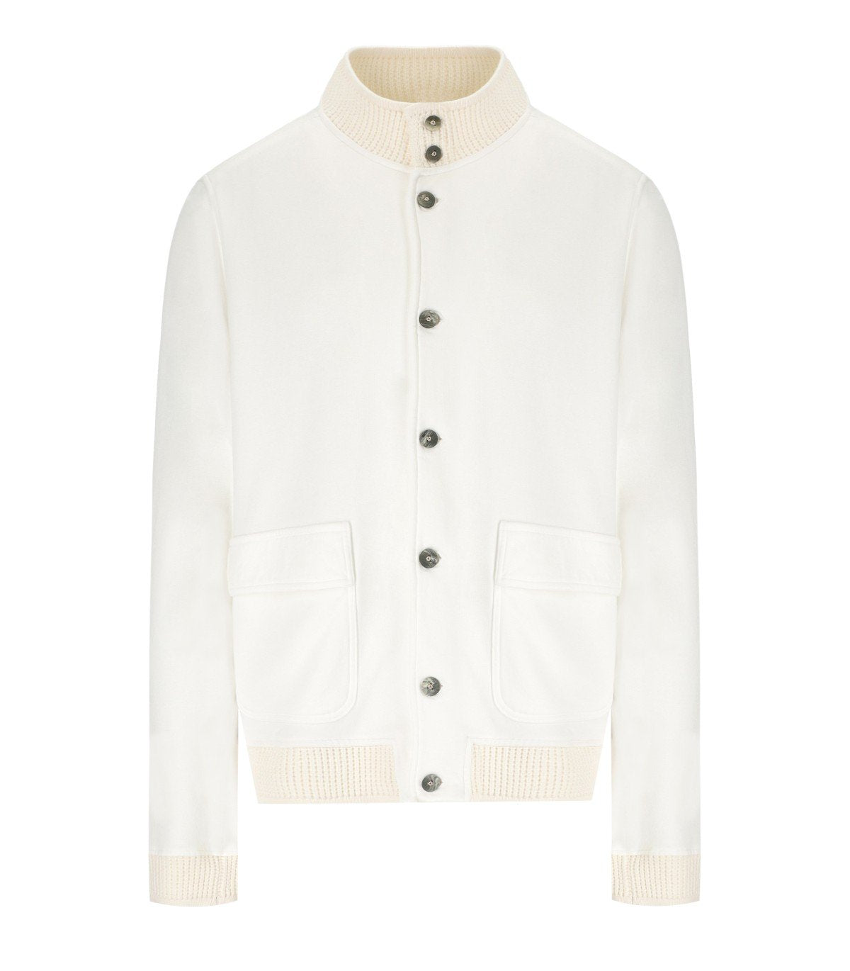 H953 WHITE KNITTED BOMBER JACKET