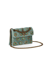KURT GEIGER VELVET MINI KENSINGTON PALE GREEN CROSSBODY BAG