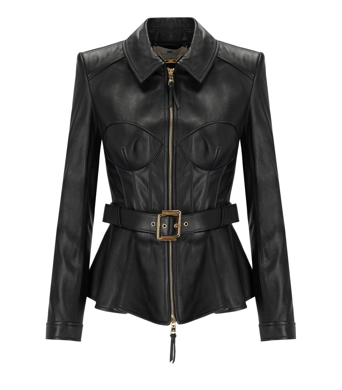 VESTE EN CUIR AVEC CEINTURE NOIRE ELISABETTA FRANCHI
