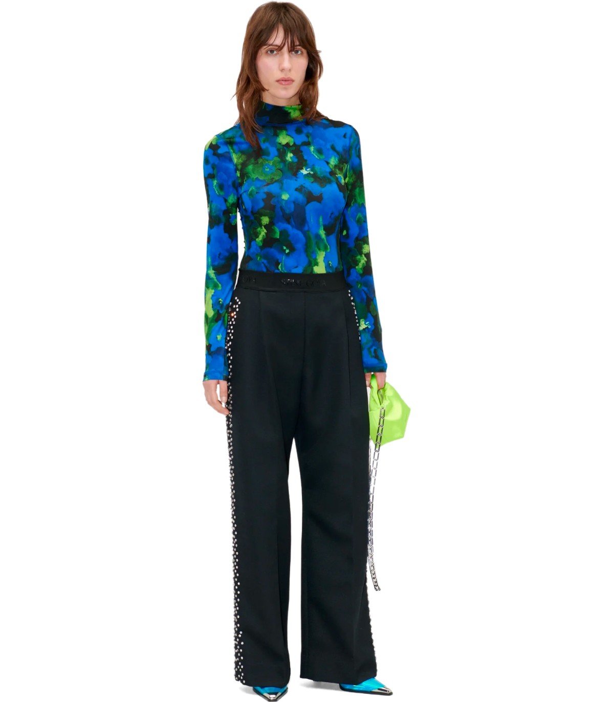 STINE GOYA CIARA BLACK WIDE LEG PANTS WITH RHINESTONES