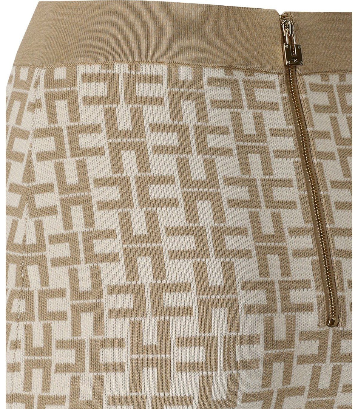 ELISABETTA FRANCHI MONOGRAM BUTTER BEIGE KNITTED SKIRT