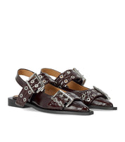 GANNI BURGUNDY SLINGBACK BALLET FLAT SHOE WITH BUCKLES