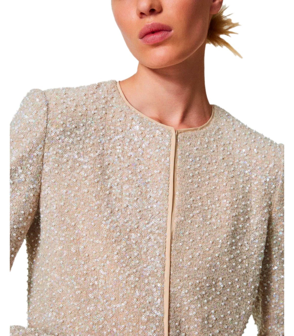 GIACCA CROPPED CON PAILLETTES BEIGE TWINSET