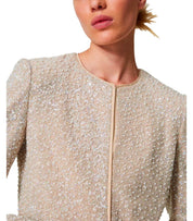 GIACCA CROPPED CON PAILLETTES BEIGE TWINSET