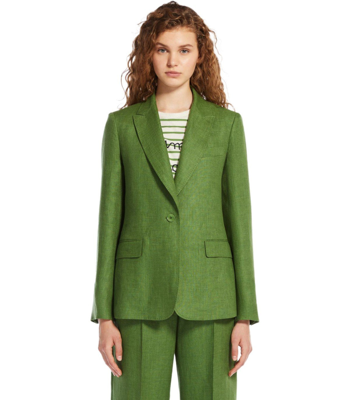 MAX MARA WEEKEND NALUT GREEN SINGLE-BREASTED BLAZER