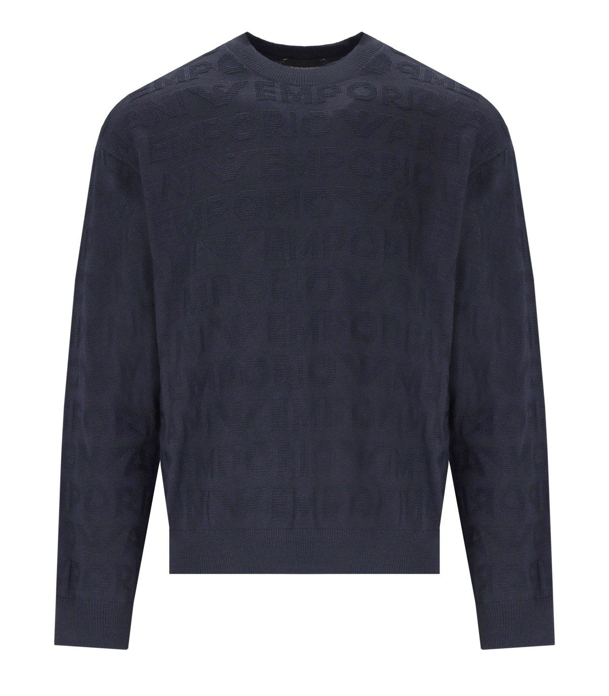EMPORIO ARMANI NAVY BLUE MONOGRAM CREWNECK SWEATER