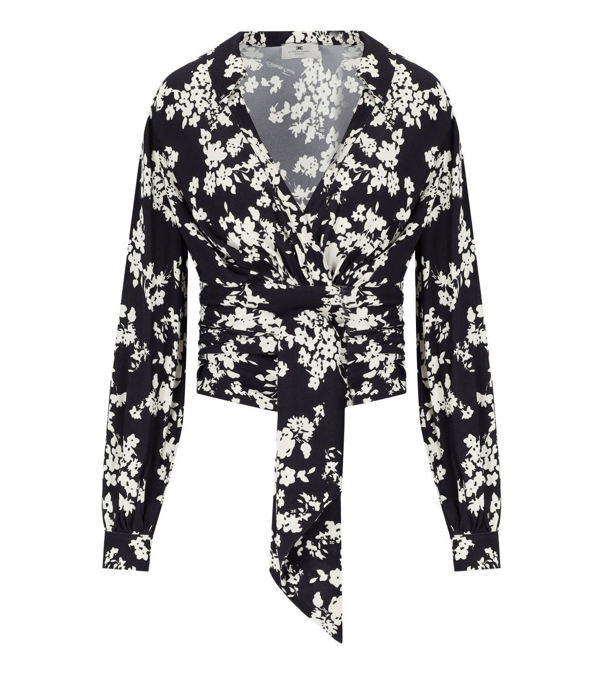 ELISABETTA FRANCHI BLACK BUTTER FLORAL SHIRT