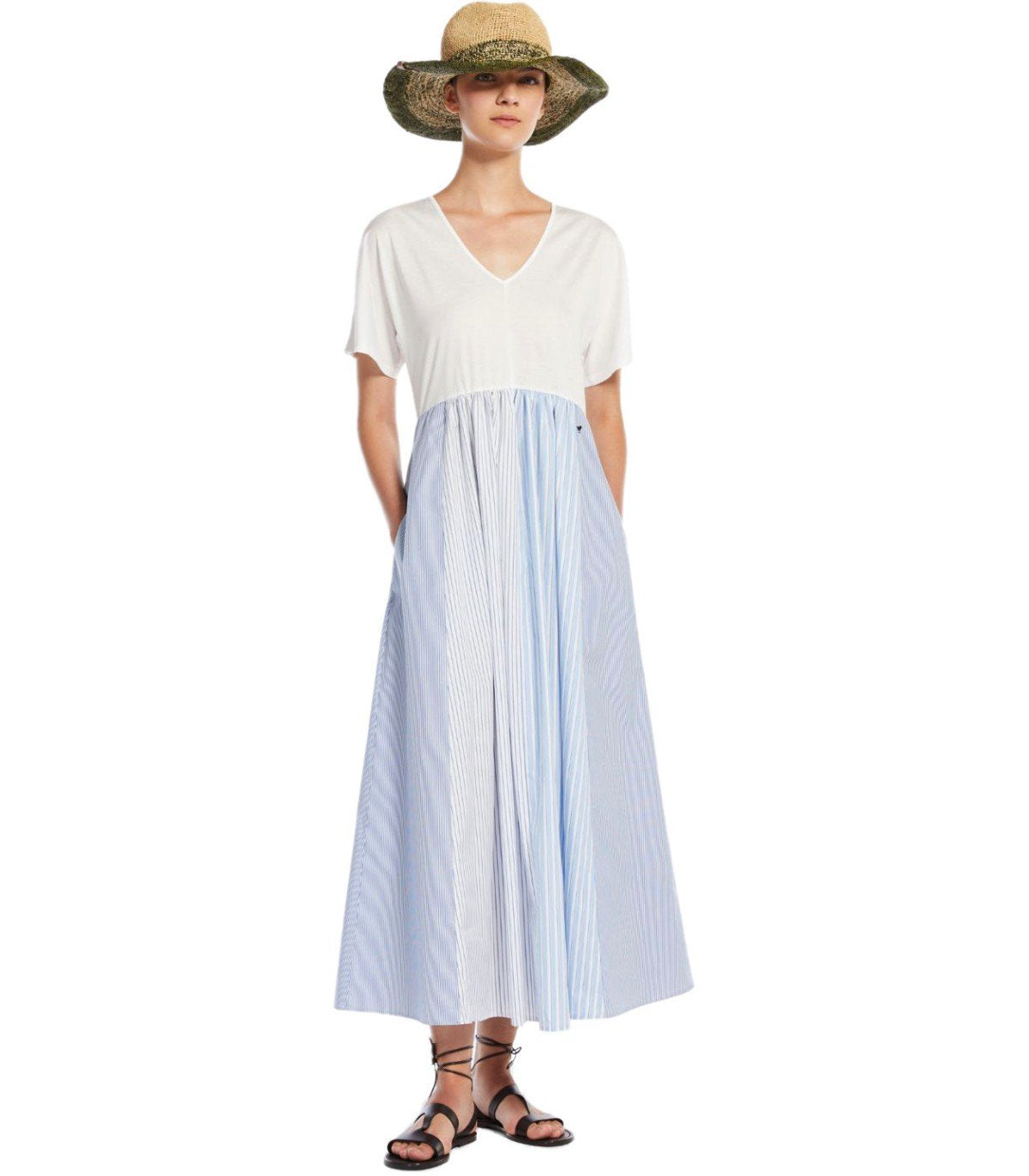 MAX MARA WEEKEND BRONZO WEISSES LANGES KLEID