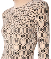 ELISABETTA FRANCHI CHAMPAGNE MONOGRAM KNITTED DRESS