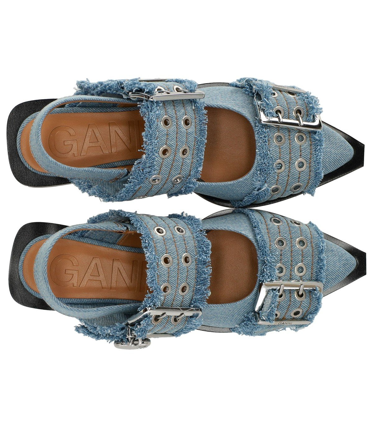 BALLERINA SLINGBACK CON FIBBIE FADED DENIM GANNI