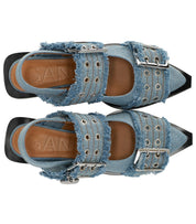 BALLERINA SLINGBACK CON FIBBIE FADED DENIM GANNI