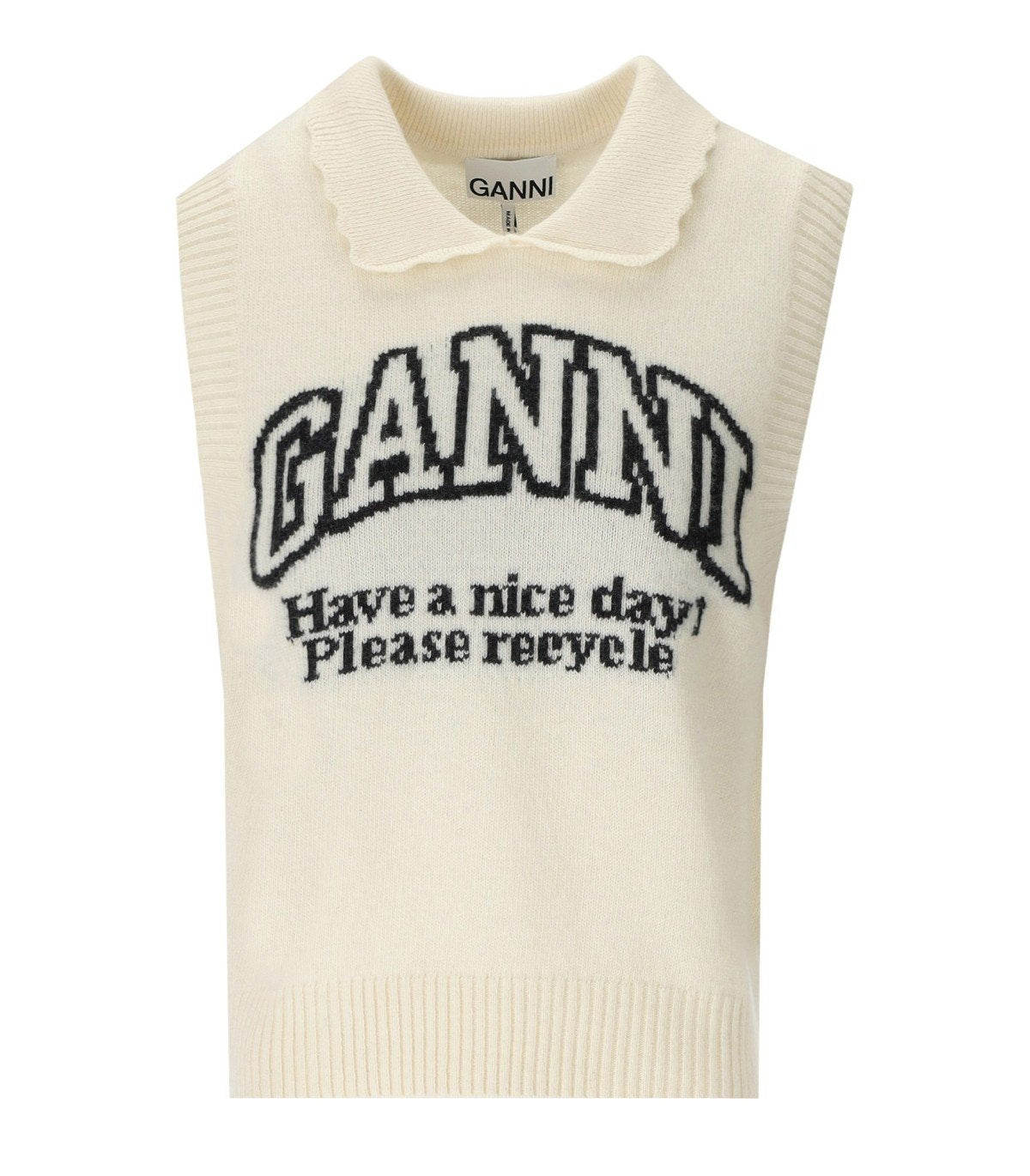 GANNI CREAM LOGOED VEST