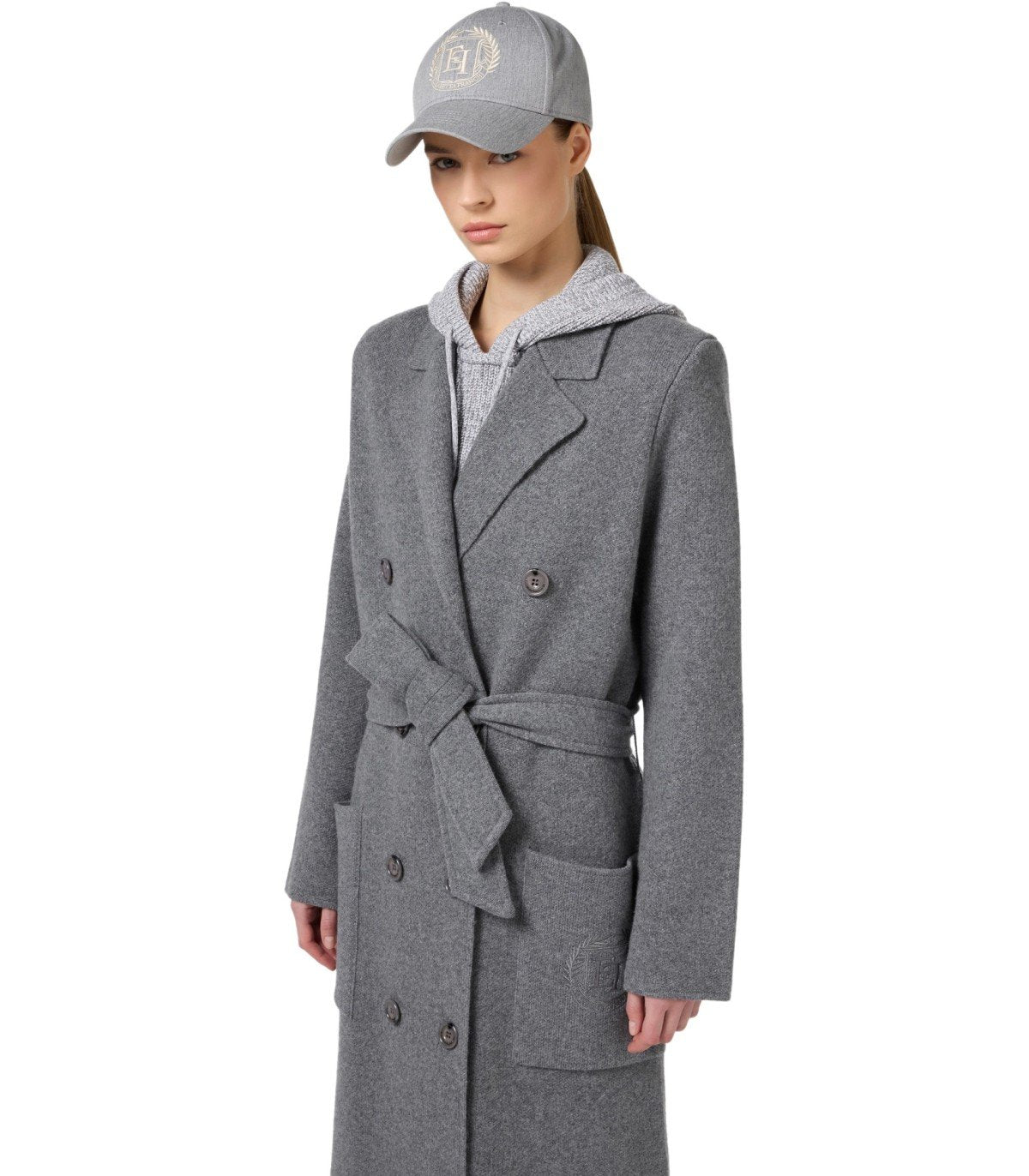 ELISABETTA FRANCHI STEEL MELANGE BELTED COAT