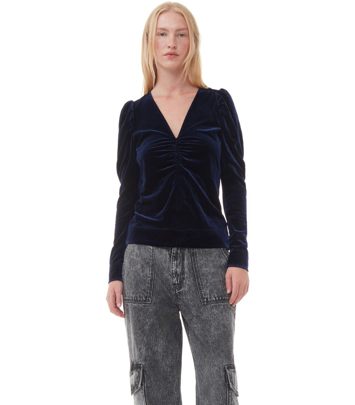 GANNI BLUE VELVET TOP