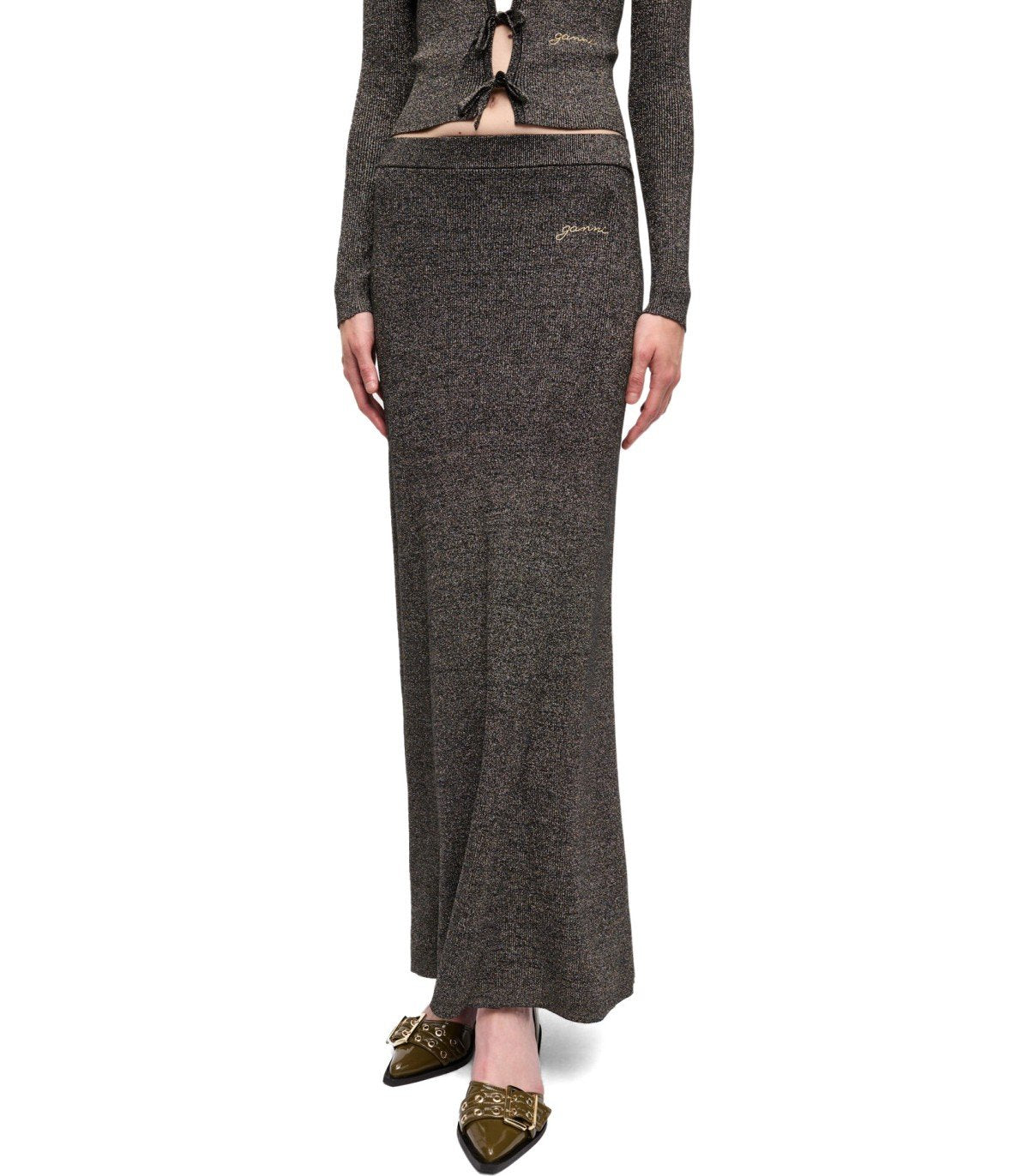 GANNI SILVER SKIRT WITH LOGO