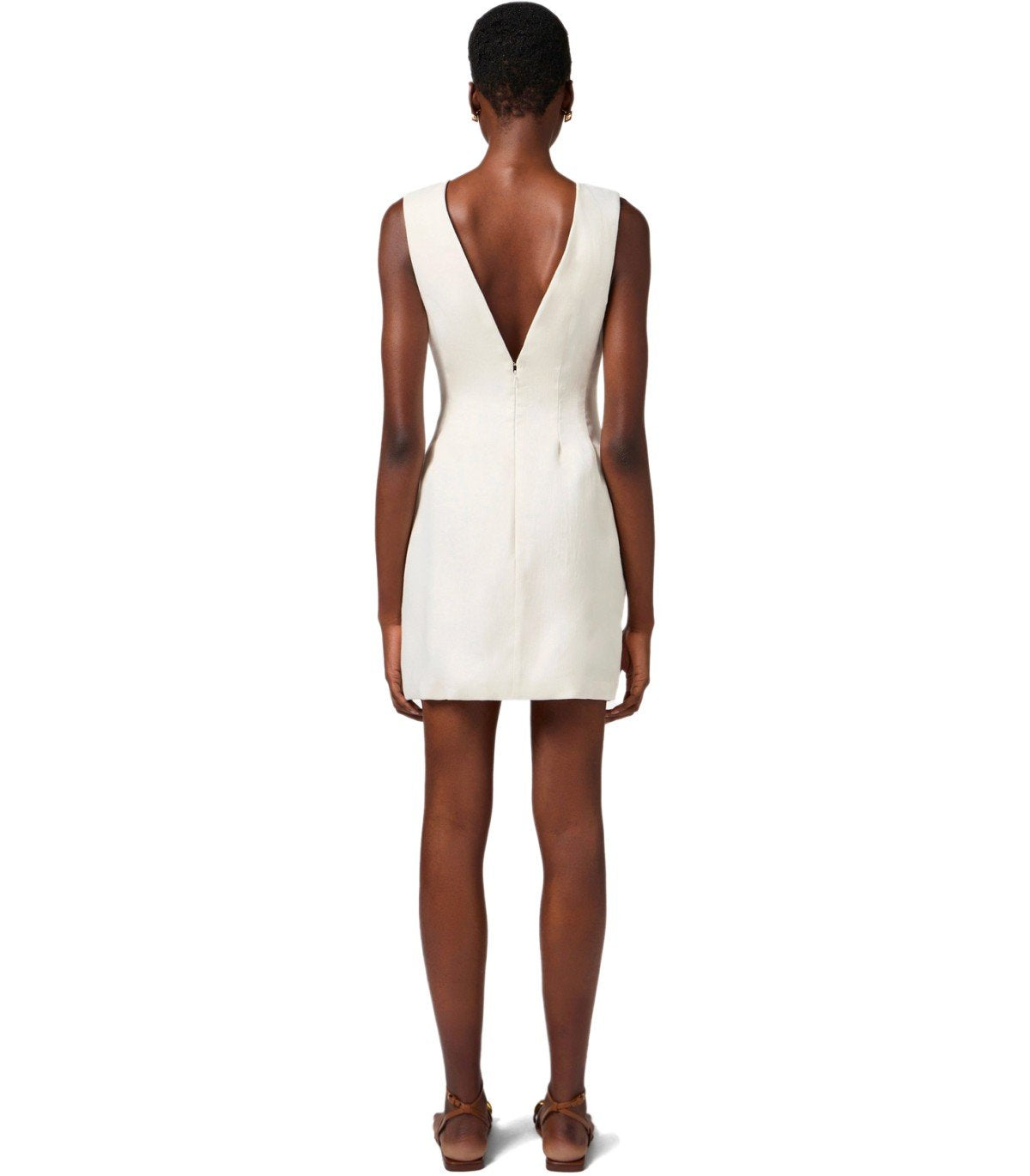 ELISABETTA FRANCHI IVORY LINEN BLEND DRESS