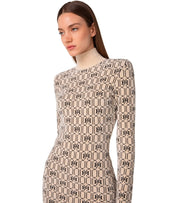 ELISABETTA FRANCHI CHAMPAGNE MONOGRAM KNITTED DRESS