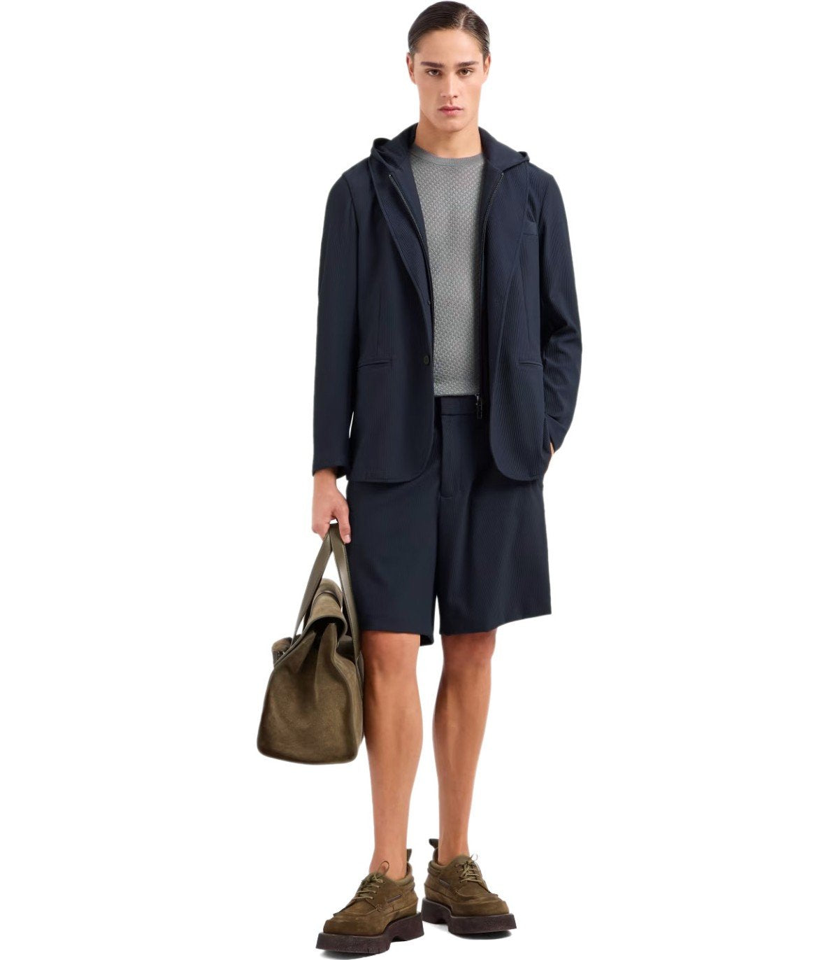 EMPORIO ARMANI BLUE RIBBED BERMUDA SHORTS