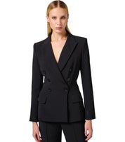 ELISABETTA FRANCHI BLACK CREPE DOUBLE-BREASTED JACKET