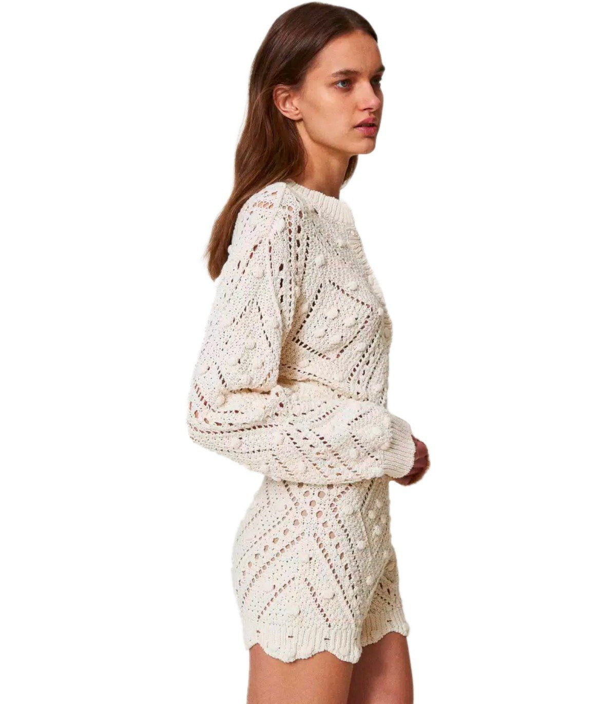 TWINSET LIGHT NATURAL CROPPED CARDIGAN