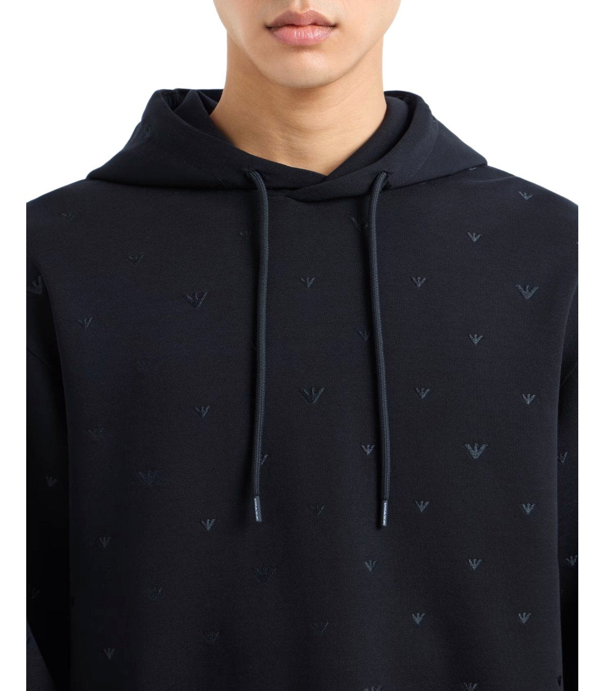 EMPORIO ARMANI NAVY BLUE MONOGRAM HOODIE