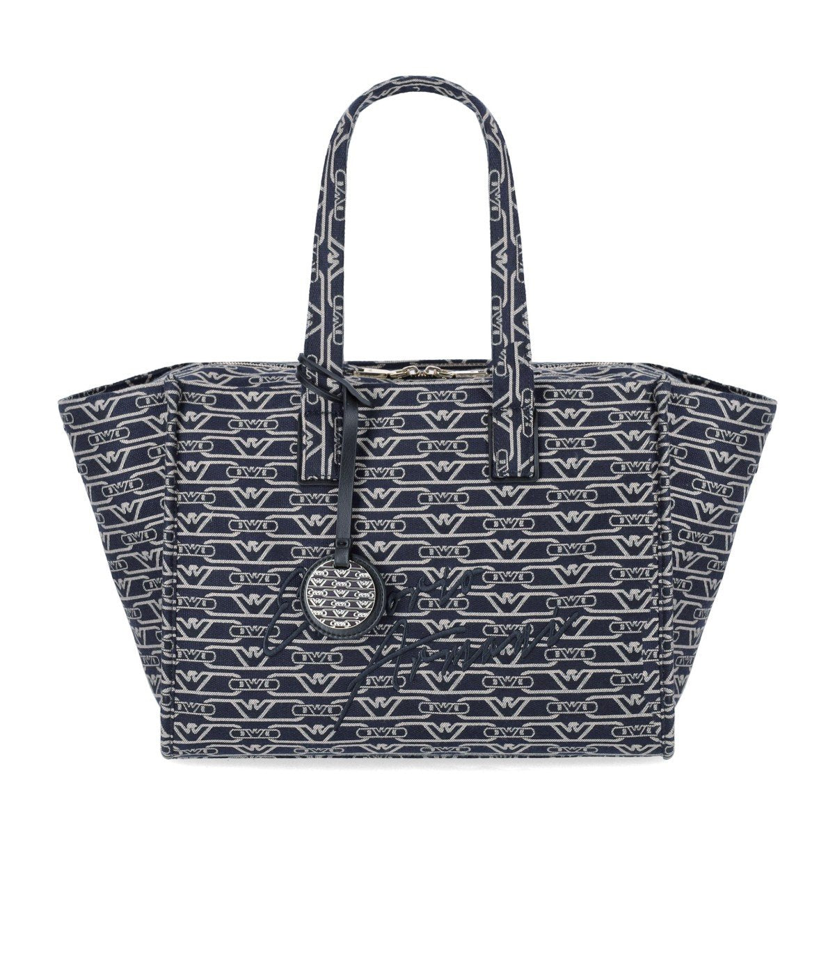 EMPORIO ARMANI MONOGRAM BLUE ÉCRU MEDIUM SHOPPING BAG