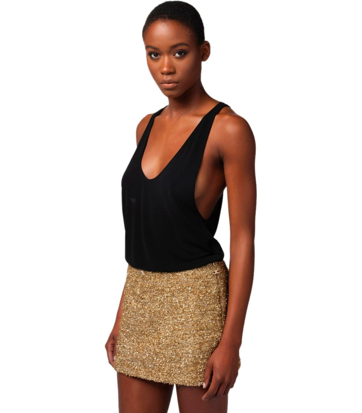 TOP CON LOGO RICAMATO NERO ELISABETTA FRANCHI