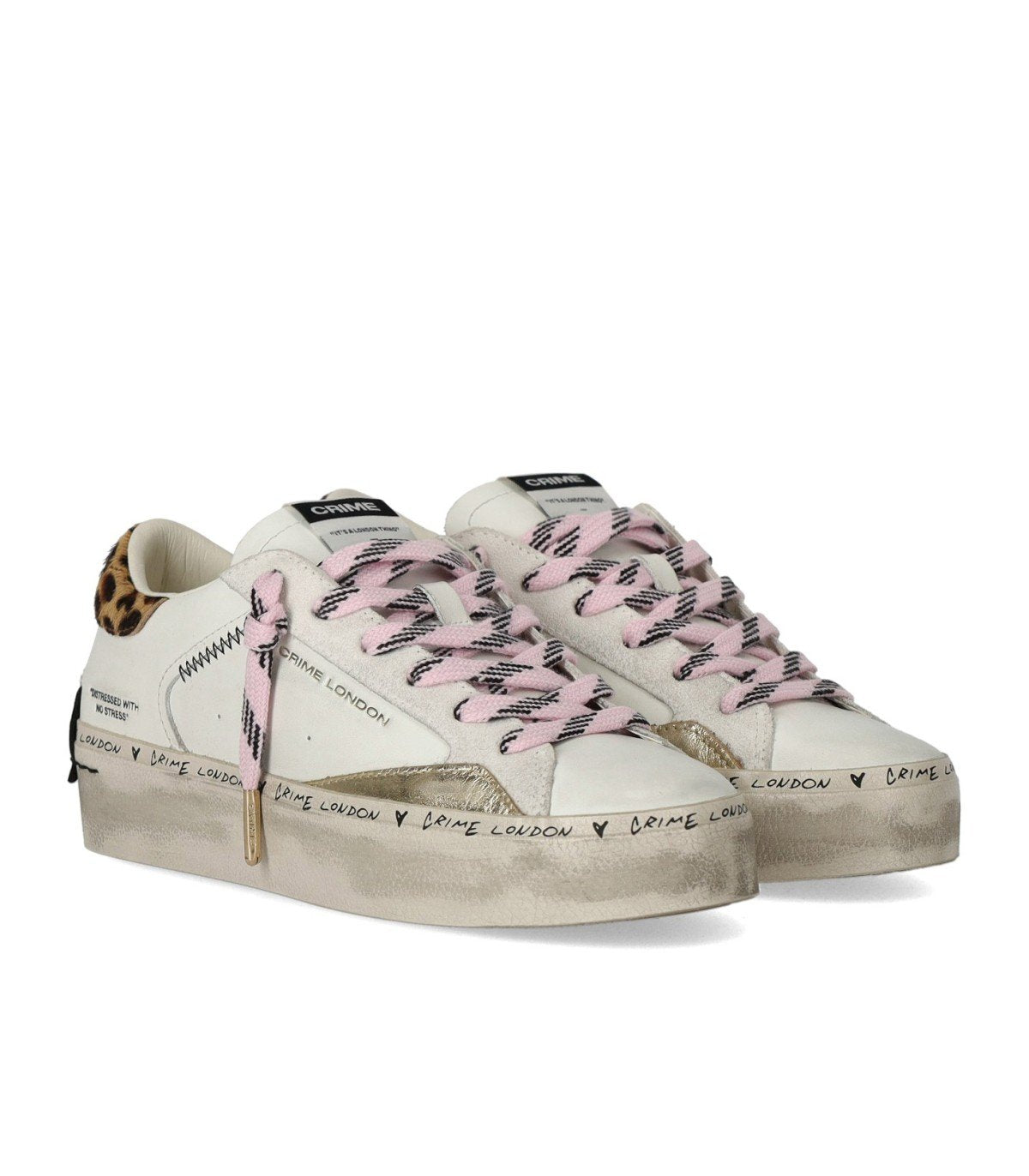 CRIME LONDON DISTRESSED PLATFORM WHITE SNEAKER