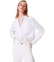 TWINSET WHITE CROPPED SHIRT WITH LACE
