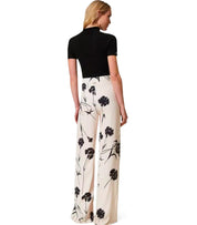 TWINSET CREAM FLORAL WIDE LEG PANTS