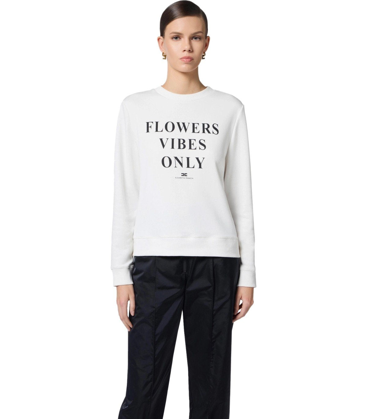 ELISABETTA FRANCHI IVORY SWEATSHIRT WITH LOGO LETTERING