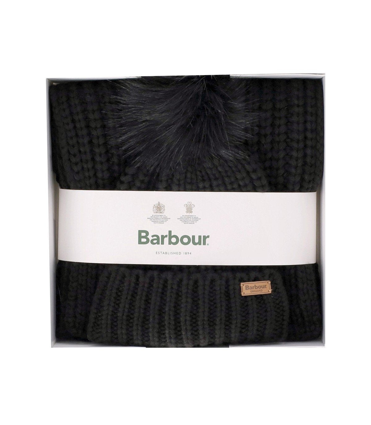 BARBOUR SALTBURN BLACK BEANIE + SCARF SET