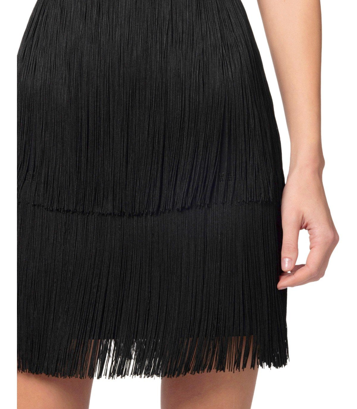 ELISABETTA FRANCHI BLACK FRINGED DRESS