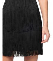 ELISABETTA FRANCHI BLACK FRINGED DRESS
