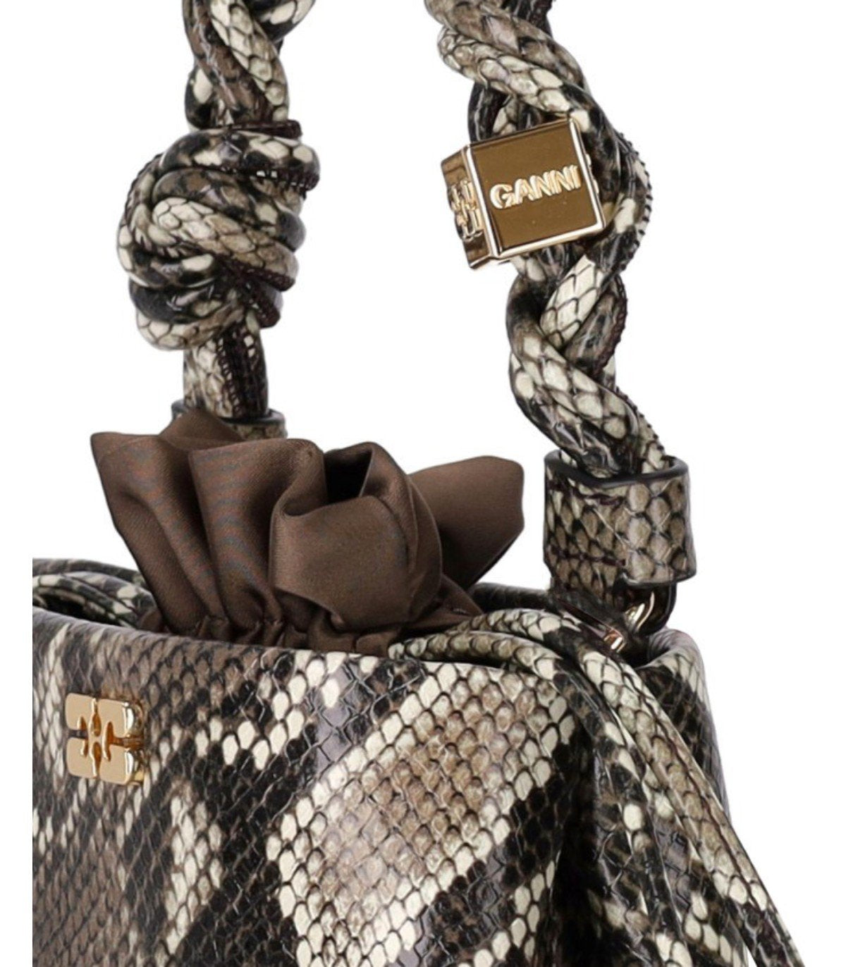GANNI BOU BUCKET BAG WITH PYTHON PRINT