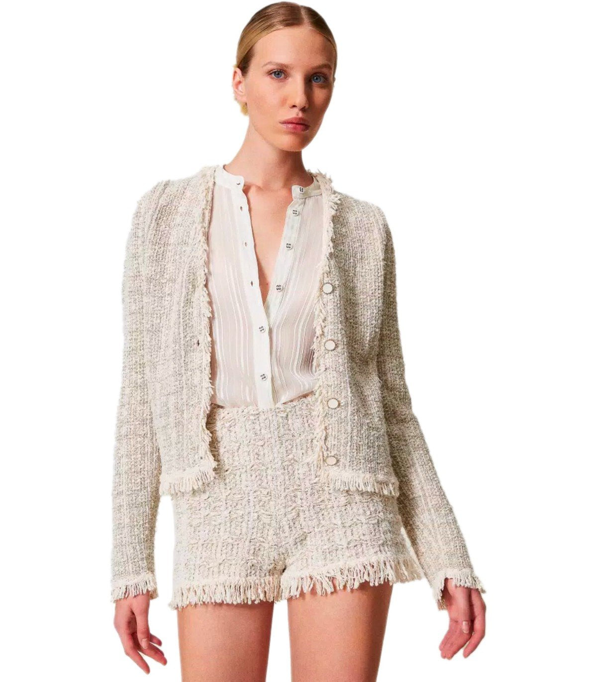 TWINSET JACQUARD LUREX GOLD KNITTED JACKET