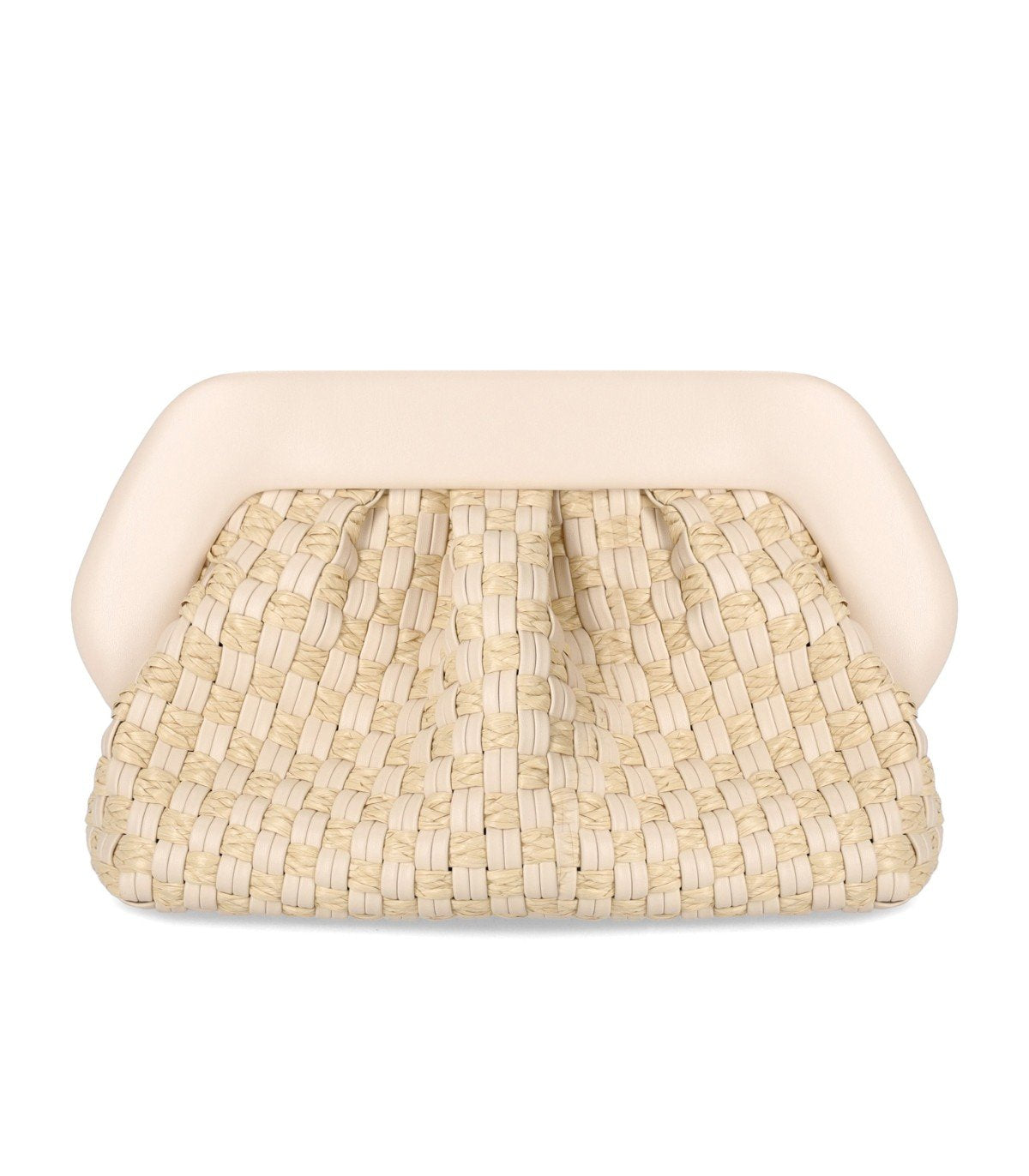 THEMOIRè BIOS MICRO WEAVED STRAW SHELL CLUTCH BAG