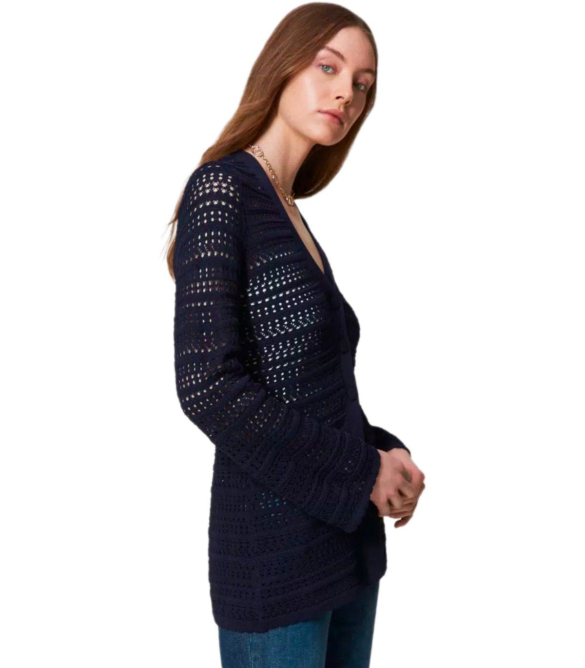 TWINSET BLUE PERFORATED CARDIGAN