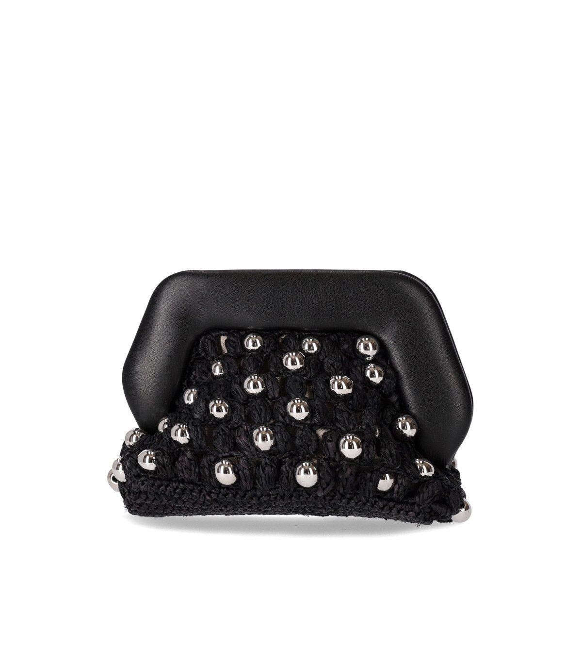 THEMOIRè GEA STRAW BEADS BLACK CLUTCH BAG