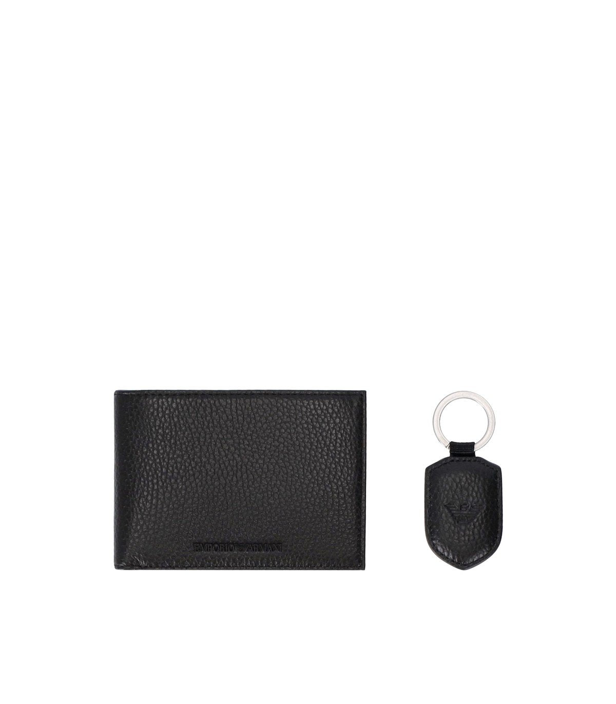 EMPORIO ARMANI BLACK LEATHER WALLET+KEYCHAIN SET