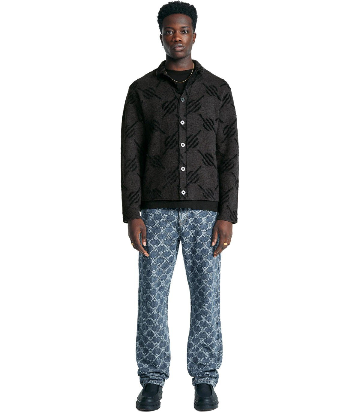 DAILY PAPER KIRABO MONOGRAM DARK GREY CARDIGAN