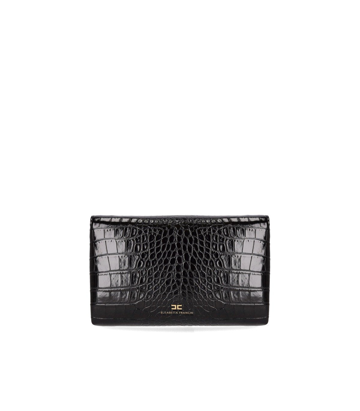ELISABETTA FRANCHI BLACK CLUTCH WITH CROCO-PRINT AND TASSEL