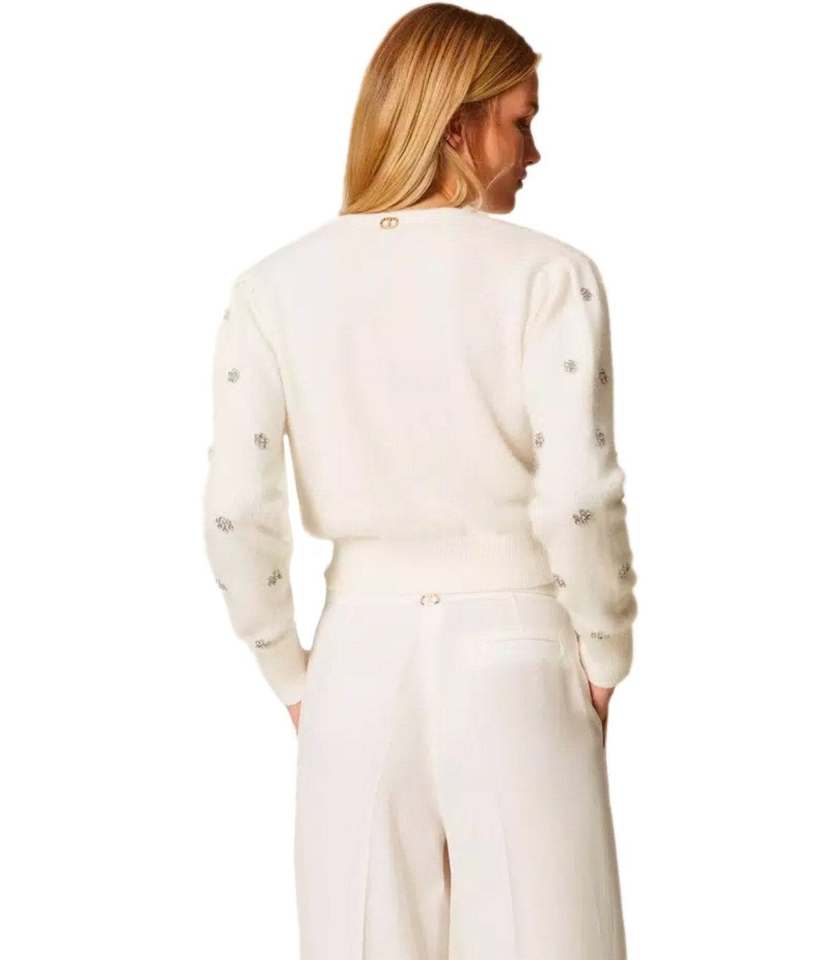 TWINSET WHITE CROPPED CARDIGAN
