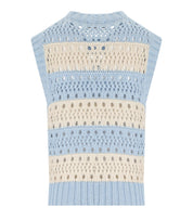 GANNI LIGHT BLUE STRIPED KNITTED VEST